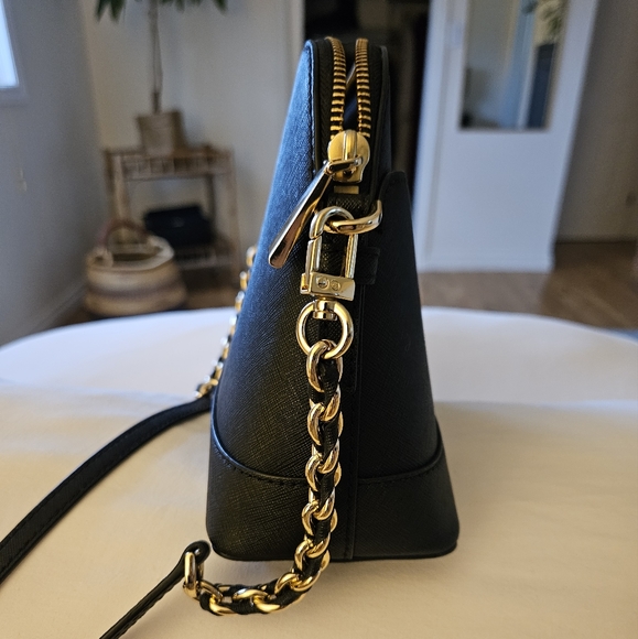 Michael Kors Black Leather Large Dome Bag with Gold Chain Strap - Picture 9 of 16